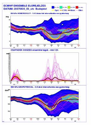 Példa az EPS használatára (05. 09. 2007) A modell futtatásának az időpontja 2007 augusztus 30, érvényes 2007 szept. 5. (6. napra szóló előrejelzés) ECMWF det.