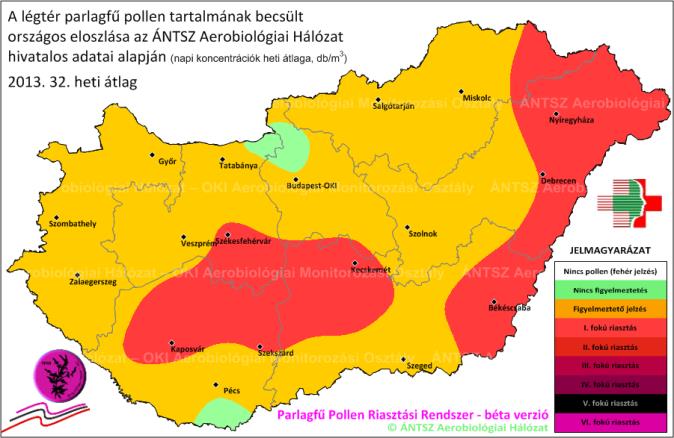 PPRR által mutatott értékek alapján A 2014-es parlagfű