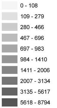 ábra: Egységnyi mezőgazdasági területre jutó tejtermelés Európában (100 kg/ha)