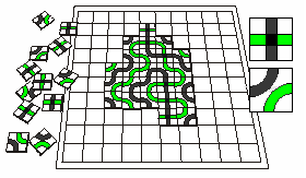 TRAX ( miből is lett a Tantrix? ) Az induláskor üres táblára váltakozva, egymást követően felváltva, egymás mellé raknak fel elemeket a játékosok.