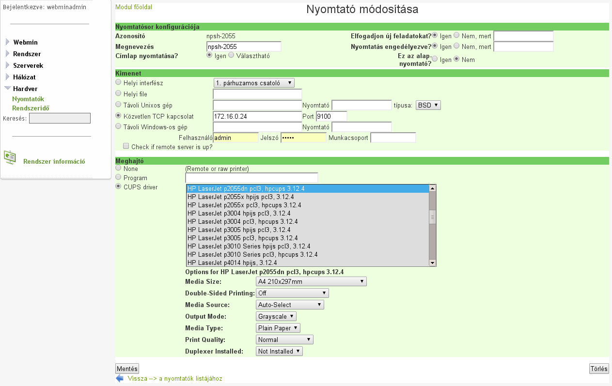 102. ábra: Nyomtatók VII.2.4.1.2 Új nyomtató felvétele 103.