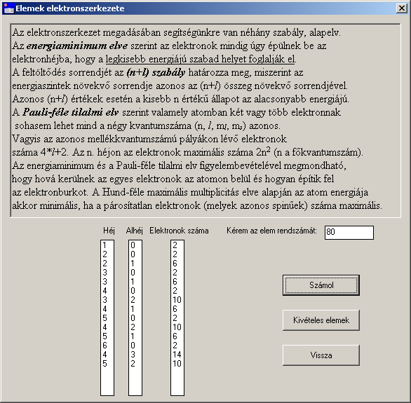 Adott elem alapállapotú elektron-konfigurációja 16. ábra Forrás: saját Meg kell jegyezni azonban, hogy vannak kivételek is a szabály alól.