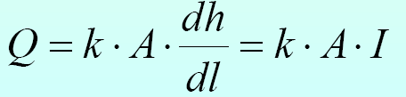 A Darcy-törvény ahol Q: egységnyi idő alatt átáramló vízmennyiség [m 3 /d];
