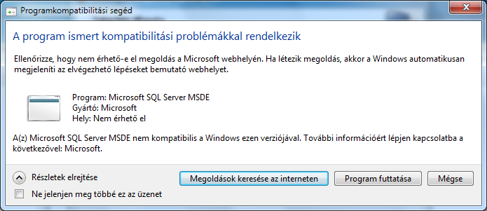 10. A Microsoft SQL 2000 Server (MSDE) telepítésekor a következő ablak jelenik meg.