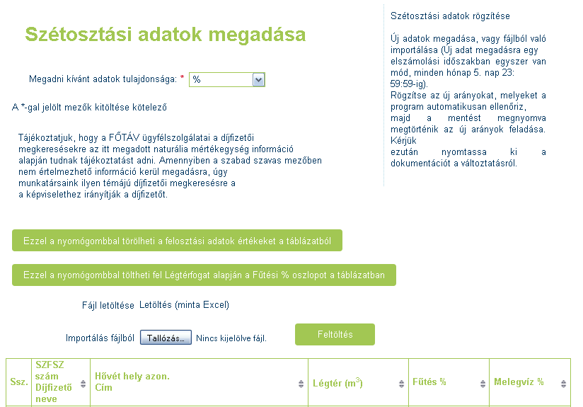 betöltésre a táblázatba). A másik légtérfogat alapján feltölti a fűtési százalék oszlopokat (csak fűtés és csak százalék esetén).