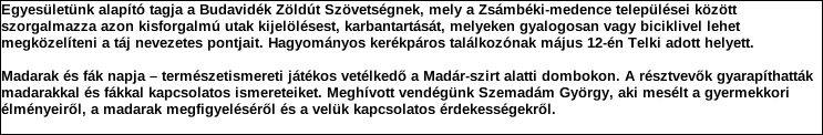 Szervezet neve: Biatorbágyi Tájvédő Kör Támogatási program elnevezése: Támogató megnevezése: központi költségvetés Támogatás forrása: önkormányzati költségvetés nemzetközi forrás más gazdálkodó