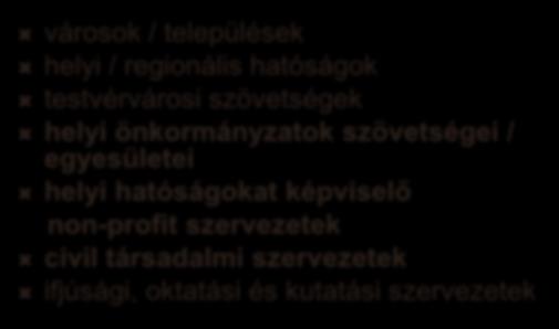 A PÁLYÁZÁSRA JOGOSULTAK KÖRE városok / települések helyi / regionális hatóságok
