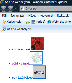 <ul> <li><a href= pirosnagy.html >vörös rózsák</a><a href="pirosnagy.html"><img src= piros.jpg width= 50px height= 50px ></a></li> <li><a href= zöldnagy.html >zöld virágok</a><a href="zöldnagy.