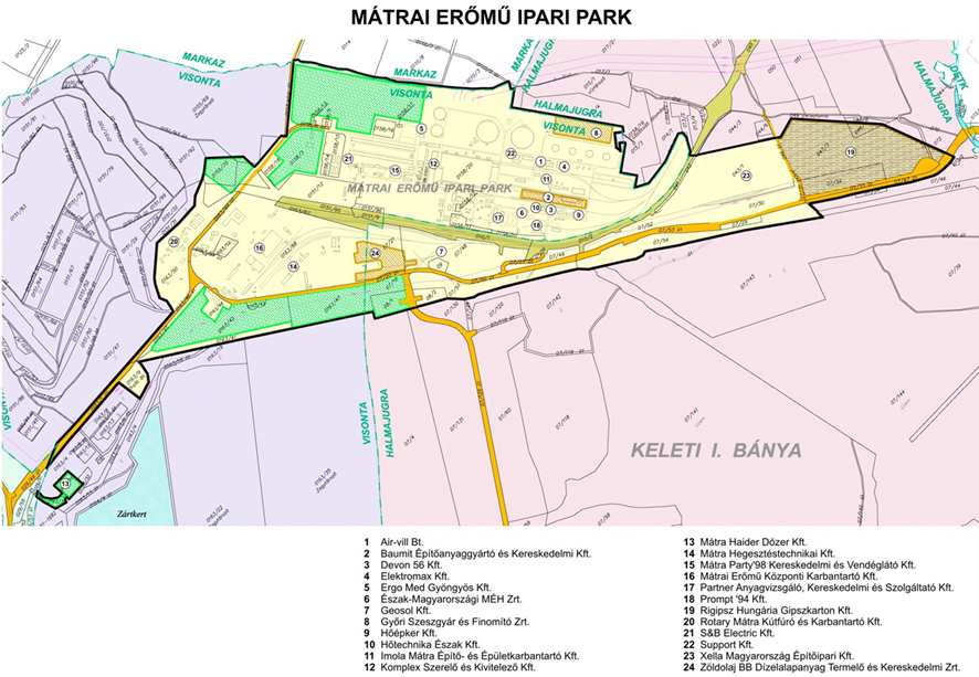 A Mátrai Erőmű Ipari Park cégei Adatok >260 ha >24