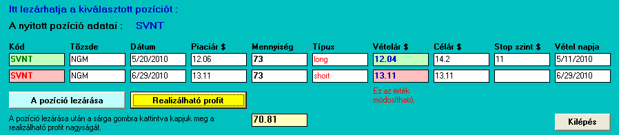 A soronkénti adatok begépelése után nyomjuk meg a Hozzáad gombot. Az adatok hozzáadása után mentsük el a portfoliót a Mentés gombra kattintva, melyet alapból Portfolio.txt néven ment el.