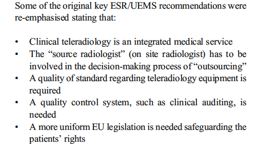 ESR/UEMS Jó minőségű teleradiológiai eszközök
