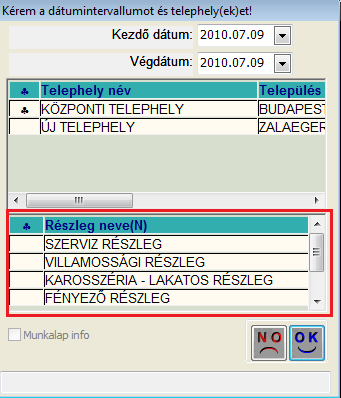 7. JELENTÉSEK 7.1. Szervizjelentés Szerelőnként elvégzett munka adott időszakban riport új funkció: szűrés szerviz részlegekre Jelentések/szerviz/Szervizjelentések modul Riportok/Idősz.munkavégz.