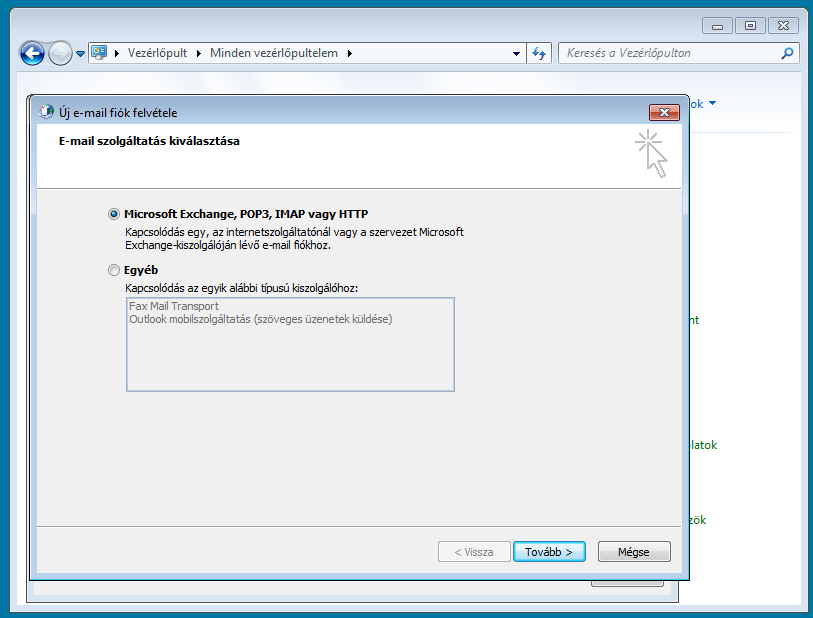 4. Válasszuk a Microsoft Exchange, POP3, IMAP vagy