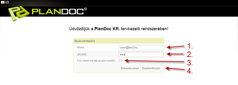 3. ELSŐ BEJELENTKEZÉS A RENDSZERBE 3.1. Bejelentkezés a PlanDoc rendszerbe A PlanDoc rendszerbe történő első bejelentkezést meg kell előznie a rendszerbe történő felhasználói regisztrálásnak.