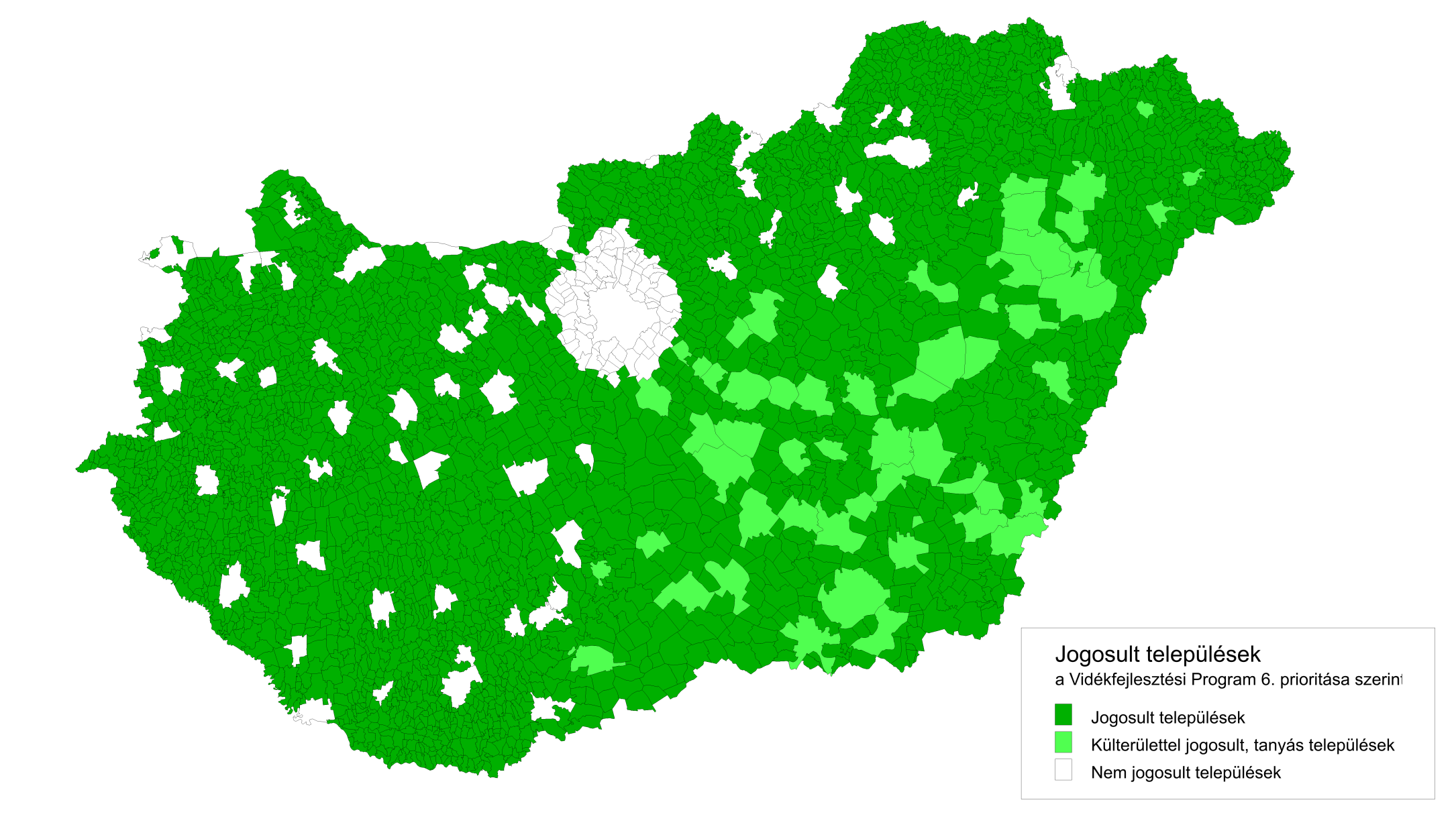 Jogosult települések a 6. prioritásban (16.3, 16.