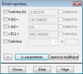 terep hossz-szelvény magassági adatok A helyszínrajzi nyomvonal beillesztése parancs segítségével az ívviszonyok, a túlemelés és a tervezési sebesség adatok is bekerülnek a hossz-szelvény nézet