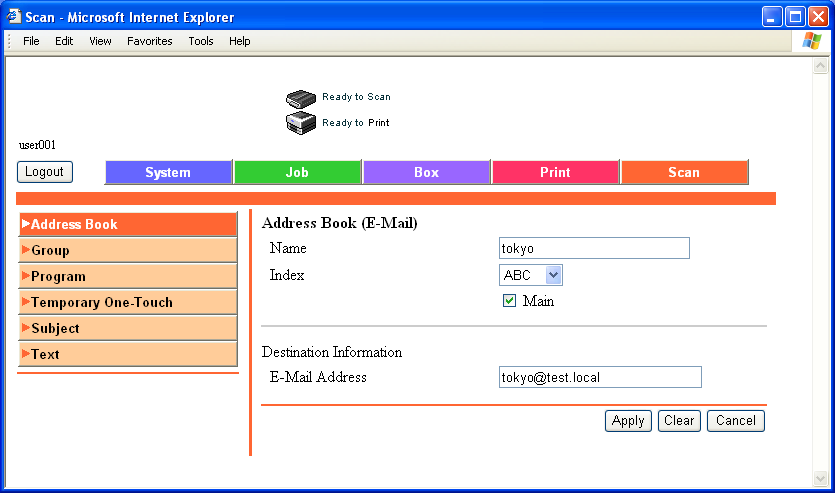 Beállítások megadása PageScope Web Connection használatával 5 A rövidített rendeltetési helyek