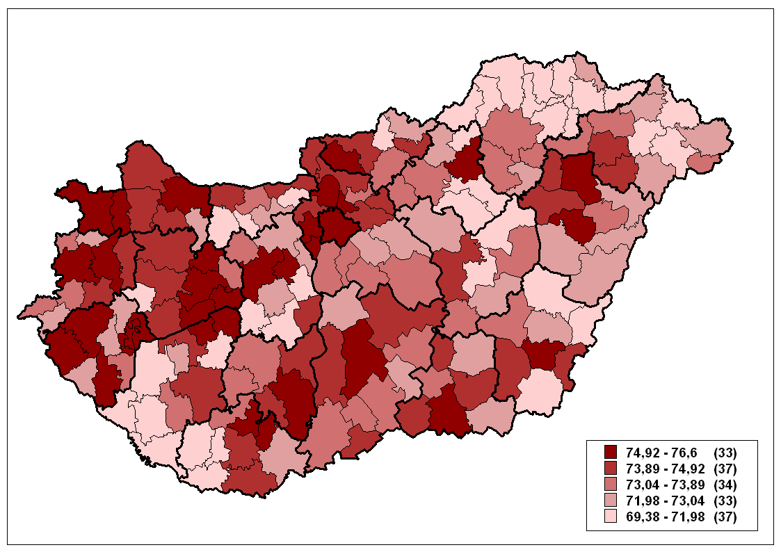 27. ábra Születéskor várható átlagos élettartam, 2008 forrás: KSH 28.
