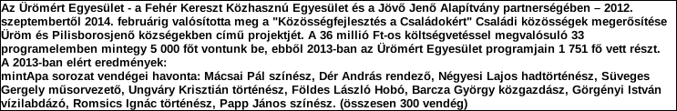 Támogatási program elnevezése: Támogató megnevezése: központi költségvetés Támogatás forrása: önkormányzati költségvetés nemzetközi forrás más gazdálkodó Támogatás időtartama: Támogatási összeg: