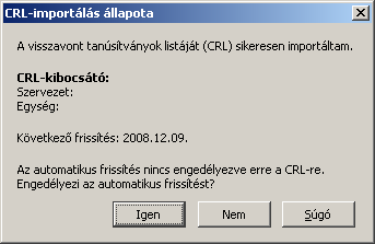 10.1. KGYHSZ visszavonási lista letöltése 1. A Firefox böngészőben nyissa meg az alábbi linkeket: SHA1 algoritmusú kiadók: http://kgyhsz.gov.hu/kgyhsz_ca_20060719.crl https://www.netlock.hu/index.cgi?