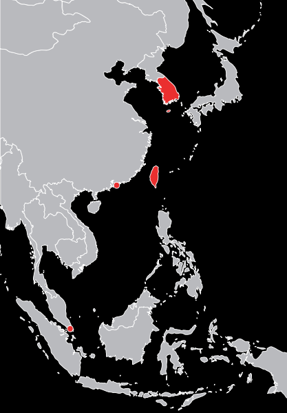 Kistigrisek: Dél-Korea, Hongkong, Szingapúr, Tajvan Dél-Korea: GDP: 23 680 USD/fő Területe: 100 ezer km²
