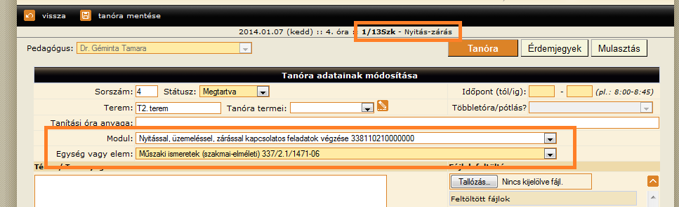 A modultantárgyak használatának hatása van az elektronikus napló működésére.