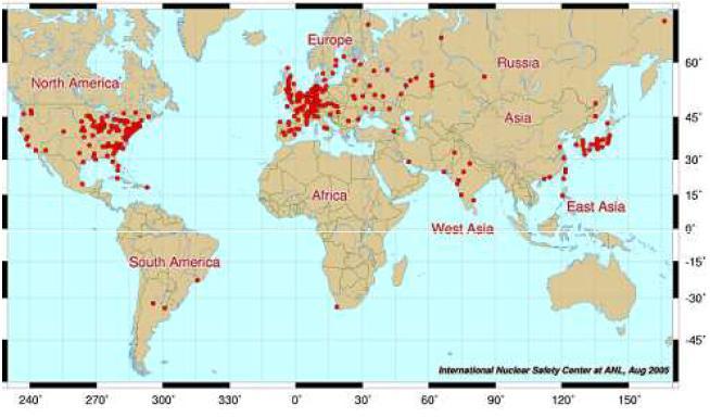 Atomenergia 2013-ban Működő reaktor: 435 Többségük az északi féltekén!