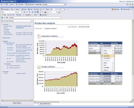 Interaktív elemzések SAP BusinessObjects Web Intelligence Előnyök Interaktív és intuitív web-alapú felület Adatváltozások nyomon