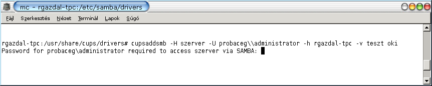 Fájlésnyomtatószerverheterogén Samba szerver NetBIOS neve Felhasználói név,pdc s