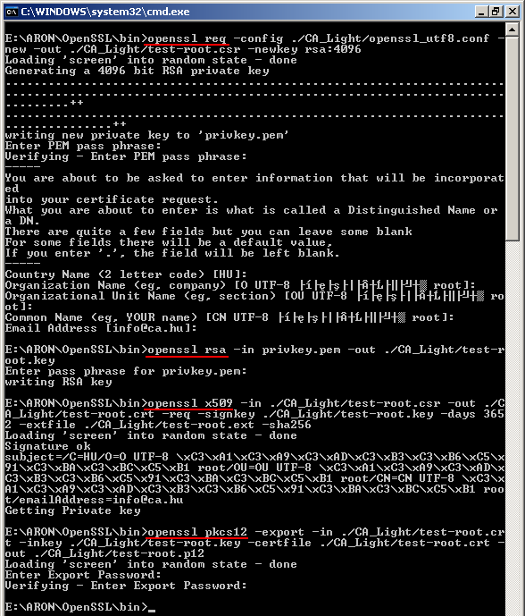 SSL/TLS szerver és kliens tanúsítvány req: rsa: PKCS#10 certificate request (.csr) meghatározott adatok alapján (openssl.