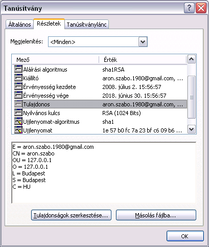 Kriptográfiai alapok ITU-T X.509 tanúsítvány - Hozzárendeli a felhasználó személyes adataihoz (DN, megkülönböztetett név, CN, C, O, OU, E stb. névelemek) a nyilvános kulcsát.