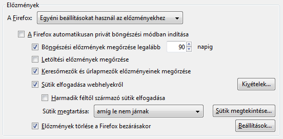 A böngésző megfelelő beállítása Személyes adatok törlése kilépéskor Előzmények, gyorsítótár, mezők, űrlapok