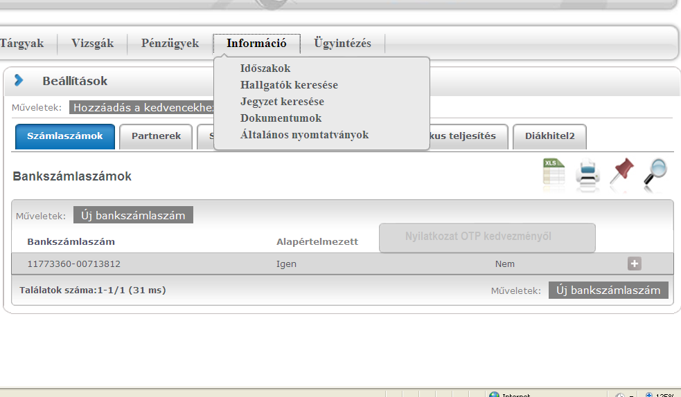 Információk menüpont alatt Időszakok