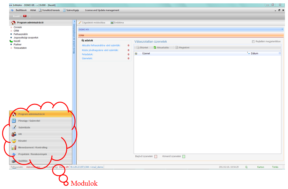 b. Modulok A bejelentkezés után megjelenő képernyő bal alsó részén találhatóak az IMA modulok.