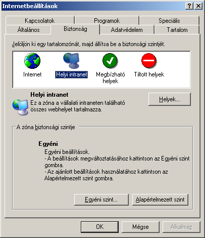 biztonság fül, Helyi intranet