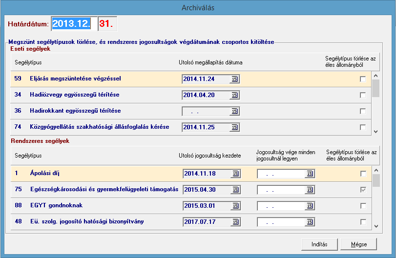 adatbázisban tarthatjuk a korábbi évek adatait. Az archiválás nem jelent évváltást, nincs év végéhez kötve, bármikor, bármilyen határnappal elvégezhető. 17.5.2.