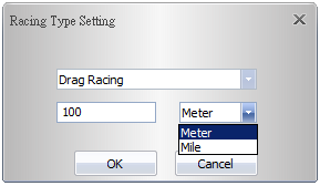 Amennyiben a gyorsulásmérést (Drag Racing) választjuk, írjuk be a mérni kívánt távolságot, majd válasszuk ki a mértékegységet, jelen esetben a métert.