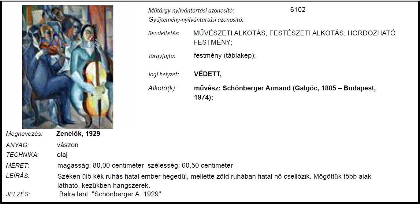 A 2011 áprilisában budapesti magántulajdonból ellopott 30 db festmény közé tartozó Forster Jakab (Gyönk, 1946 ): Kőszeg [műtárgy-nyilvántartási azonosító: 300503] című festményt a lopást követően a