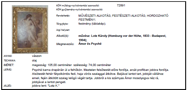 A 2006 szeptemberében budapesti magántulajdonból ellopott Veress Pál (Budapest, 1920 Budapest, 1999): Szelíd szörny [műtárgy-nyilvántartási azonosító: 240523] című salakrelief alkotást (és 15 másik