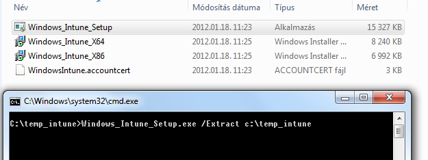 11. ábra: A kicsomagolt telepítő és a tanúsítvány fájl Ha kicsomagoljuk a telepítőt, arra figyeljünk, hogy a telepítendő MSI és az.accontcert file egy könyvtárban maradjon!