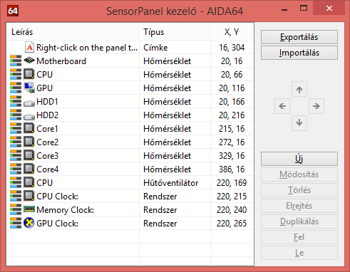 Beállítások 2.10.6.1 SensorPanel-kezelő Ha a SensorPanelre jobb egérgombbal kattintunk, megjelenik a panel gyorsmenüje, amelyből megnyithatjuk a SensorPanel-kezelő -t.