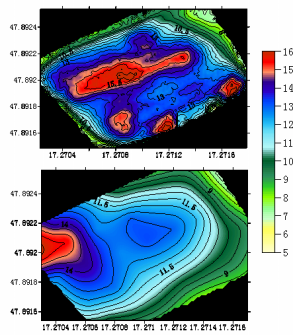 35cm 40cm 2. ábra. A penetrométerrel mért értékek kétdimenziós ábrázolása (5, 10, 15, 20, 25, 30, 35 és 40 cm mélységben) 3. a és b ábra.