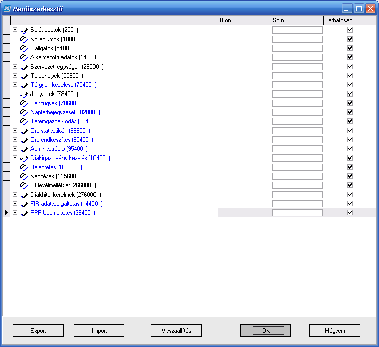 Saját menü szerkesztő felület A saját menü szerkesztőben a fa struktúrához hasonlóan a menüpontok előtt található +jellel a tovább menüpontok jeleníthetőek meg.