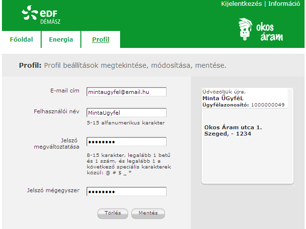 3. PROFIL MENÜPONT Profil adatok, beállítások szerkesztése, megtekintése lehetséges a ráklikkeléssel.