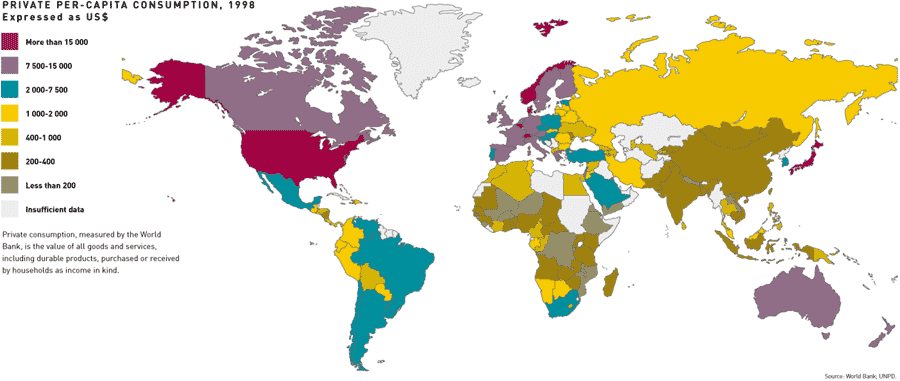 Az egy fõre jutó fogyasztás, értéke 1998 (US $/fõ) Forrás: