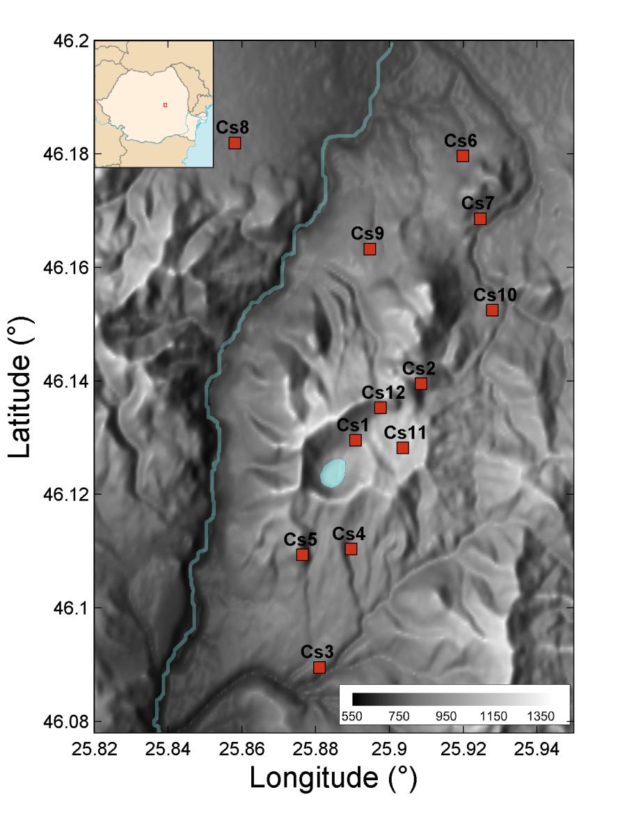 4. ábra: SRTM térkép a Csomádi vulkáni hegységrendszerről.