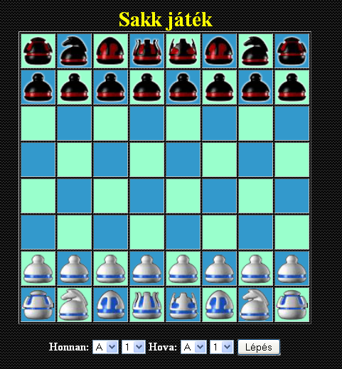 Felhasználói dokumentáció Sakk-játék Feladat: JavaScript és CSS segítségével sakk-játék készítése. Futtatási környezet: A http://10.0.0.101/~szabby/ linkre kattintva megjelenik az oldal.