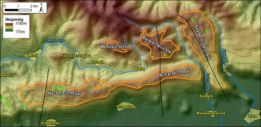 6. Elemzési lehetőségek 6.1. ábra: Domborzati keresztszelvények összehasonlítása a Gömör-Tornai-karszt ÉK-i részének példáján (magassági torzítás kb.