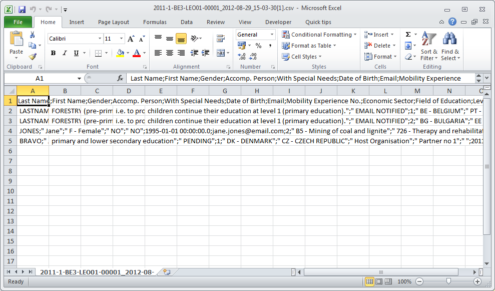 10.2.2. A Mobility Tool+-ból exportált CSV fájlok hibásan jelennek meg Microsoft Excelben A Mobility Tool+-ból két módon lehet adatokat exportálni Excel és CSV formátumban.