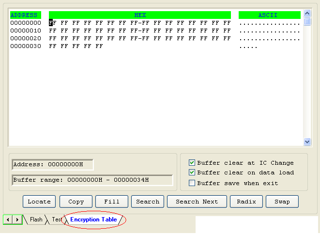 Kódolási tábla Ha az adott eszköz rendelkezik kódolási táblával akkor a Tárolóban válaszd ki a Encryption Table (Kódolási tábla) fület. Ekkor az alábbi ablak nyílik meg.